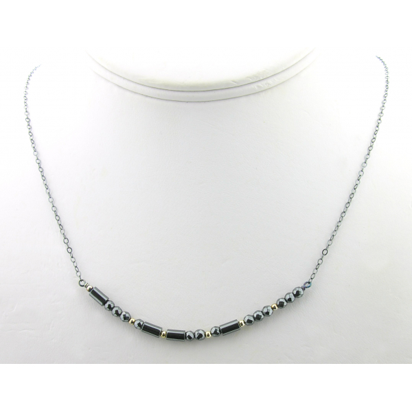 Artisan made sterling silver BADASS morse code necklace with hematite