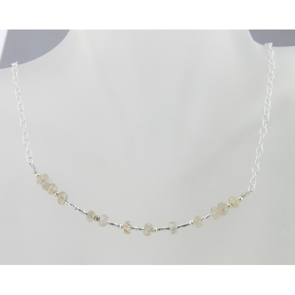 Artisan made sterling silver SPARKLE morse code necklace with champagne zircon