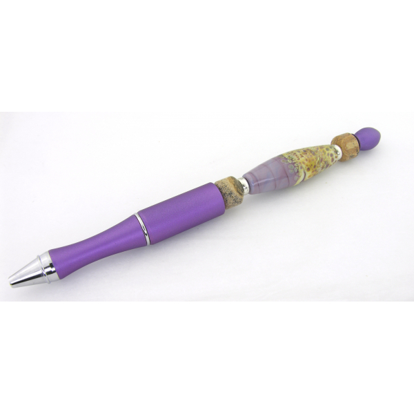Artisan made purple and beige metal pen with artisan lampwork picture jasper