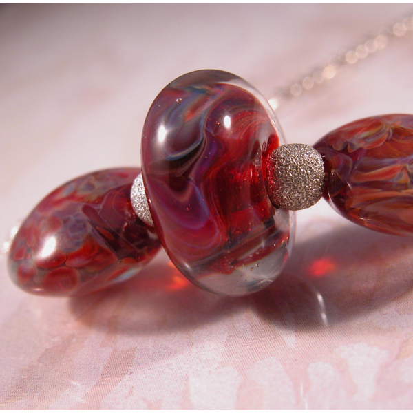 Artisan made sterling silver necklace red blue boro lampwork