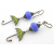 Handmade yellow, green enamel umbrella earrings with blue lampwork glass, copper