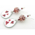 Red hearts on white enamel on copper, lampwork dahlia earrings sterling