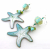Crackled Seastars Earrings - handmade artisan copper turquoise white green enamel starfish turquoise white green enamel on copper starfish, lampwork turquoise earrings