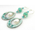 teal white aqua enamel on copper oval, lampwork pearls earrings