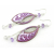 Purple, white enamel on copper drop earrings, amethyst and quartz chain dangles