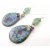 Green, blue, purple enamel on copper, fluorite and sterling earrings