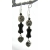 Handmade earrings with black glass bone, gray paw print, dog love charm sterling