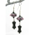 Handmade pink, black, white earrings with lampwork, glass bone, sterling