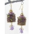 Handmade earrings with purple roses, gold lampwork, polymer rose and gold fill