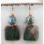Artisan made teal, blue raku copper squares and lampwork nugget earrings