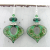 Artisan made green white enamel on copper earrings river stone lampwork sterling