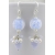 Handmade blue earrings with light blue lace agate lampwork, pearls, sterling