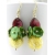 Artisan made red green gold earrings with Venetian beads keshi pearls