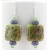 Artisan green purple earrings with square lampwork glass, Swarovski, sterling