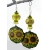 Hand made yellow green black sunflower earrings lampwork glass bronzite sterling