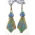 Artisan green blue gold earrings with artisan polymer, glass, turquoise, brass