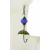 Handmade yellow, green enamel umbrella earrings with blue lampwork glass, copper