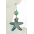 turquoise white green enamel on copper starfish, lampwork turquoise earrings