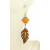 Handmade artisan autumn earrings with orange green ename leaves sterling glass