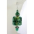 Artisan dark green earrings with square lampwork glass, Swarovski, sterling