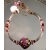 Handmade bracelet pink brown artisan lampwork heart sterling silver