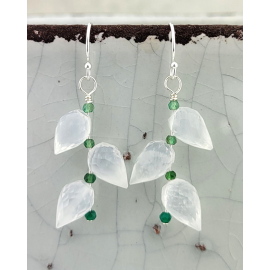 Crystal quartz faceted drops with accents in tourmaline green onyx and sterling