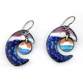 Artisan made enamel on copper earrings inspired by the San Diego Wave logo