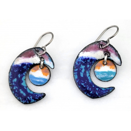 SD Wave Inspired Earrings - handmade artisan copper soccer sdwave pink blue orange enamel Artisan made enamel on copper earrings inspired by the San Diego Wave logo