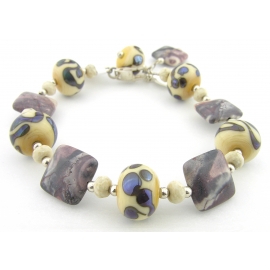 Handmade bracelet purple ivory jasper gemstone artisan lampwork sterling silver