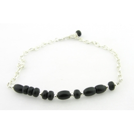 Handmade black onyx and sterling silver morse code bracelet bite me