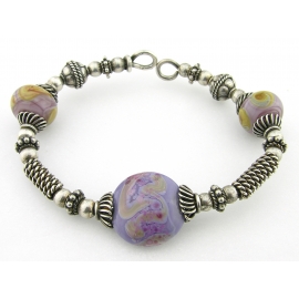 Handmade purple and silver bangle bracelet artisan lampwork and sterling silver