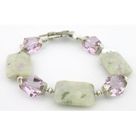 Handmade bracelet light green jasper lavendar crystal gemstones sterling silver