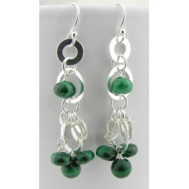 Handmade Circles and Green Earrings malachite and sterling silver