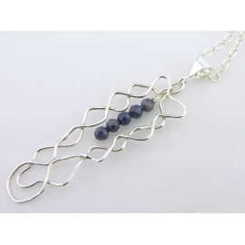 Artisan made argentium sterling mesh pendant necklac with blue sapphires