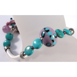 Handmade bracelet purple turquoise black artisan lampwork sterling silver