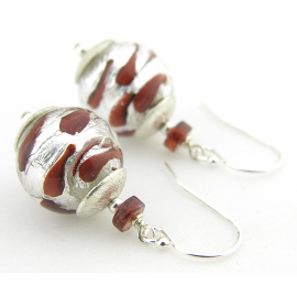 Artisan made red silver sterling earrings with Venetian glass garnet