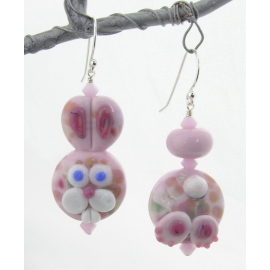 Artisan pink white bunny butt earrings with sterling silver