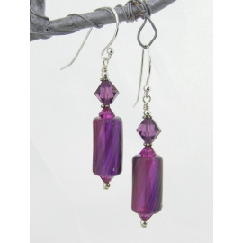 Handmade fuchsia purple grape earrings with artisan furnace glass, sterling