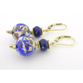 Handmade earrings with lapis blue white gold venetian beads gold fill ear wires