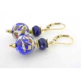 Lapis Venetian Swirl Earrings Handmade earrings with lapis blue white gold venetian beads gold fill ear wires