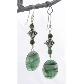 Emeralds and Fans Earrings handmade artisan green earrings with emeralds and sterling silver