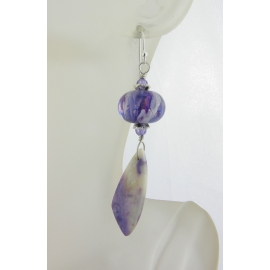 Handmade white lavendar earrings with mexican purple opal cubic zirconi lampwork