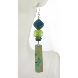 Contemplation Earrings Handmade lime green teal earrings with chrysocolla, apatite, lampwork, sterling