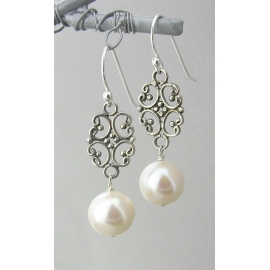 Artisan made sterling filigree earrings with white pearls