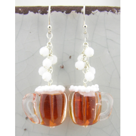 Beer and Bubbles Earrings - handmade artisan sterling silver dangle beer mug amber Beer and Bubbles Earrings - handmade artisan sterling silver dangle beer mug amb