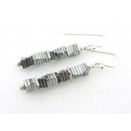 Silver Pyrite Column Earrings Handmade silver column earrings with silver plated pyrite gemstones sterling
