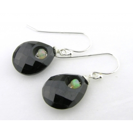 Artisan black onyx and Ethiopian opal earrings in sterling silver