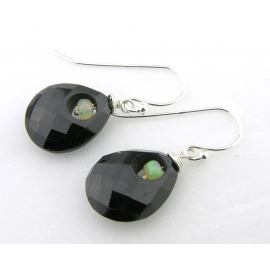 Fire In The Dark Earrings Artisan black onyx and Ethiopian opal earrings in sterling silver