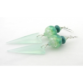 Aqua Spikes Earrings Handmade aqua, teal, white earrings with chalcedony spikes, burma jade, lampwork