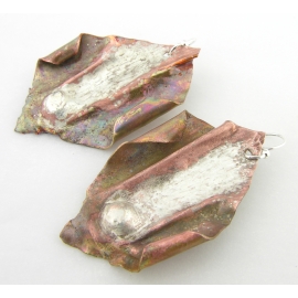 Comet Earrings Artisan made organic melted sterling on fold formed comet copper earrings